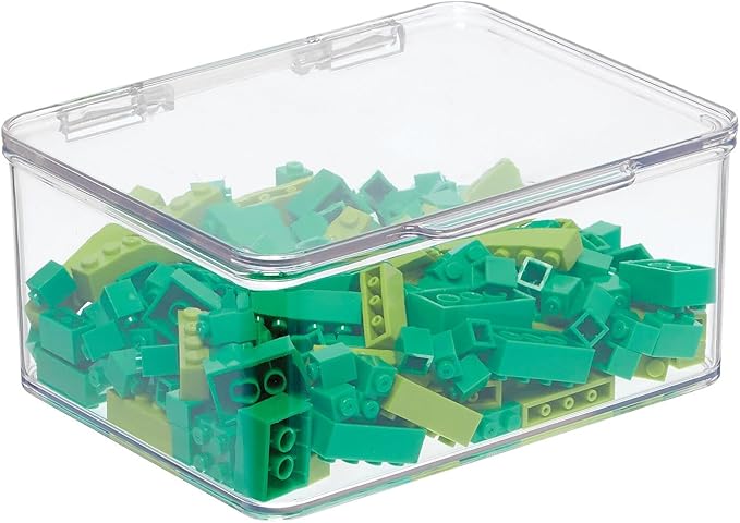 mDesign Plastic Playroom/Gaming Storage Organizer Box Containers, Hinged Lid for Shelves or Cubby, Holds Small Toys, Building Blocks, Puzzles, Markers, Lumiere Collection, Clear