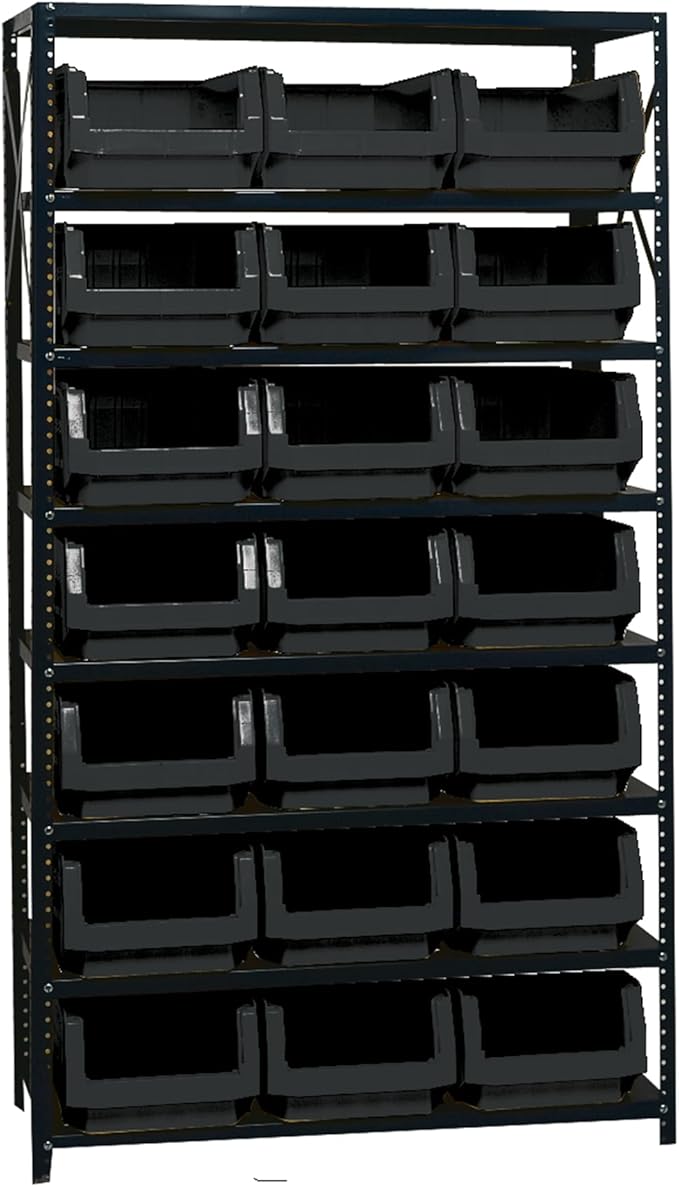 Quantum Storage Systems MSU-532BK Solid Heavy Duty 8 Shelves 21 MAGNUM Black Bins 75" H x 42" W x 18" D
