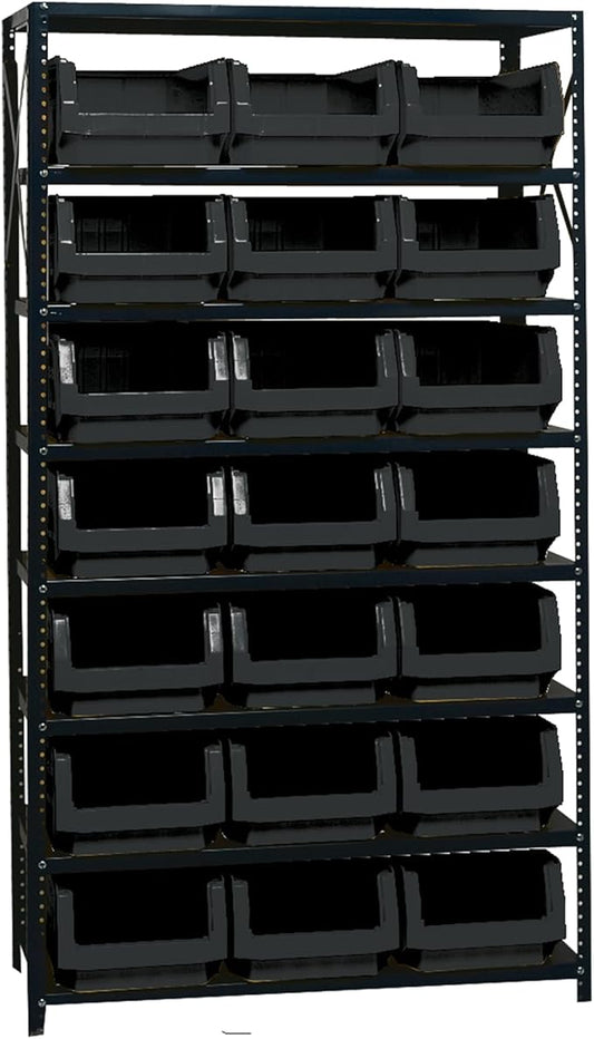 Quantum Storage Systems MSU-532BK Solid Heavy Duty 8 Shelves 21 MAGNUM Black Bins 75" H x 42" W x 18" D