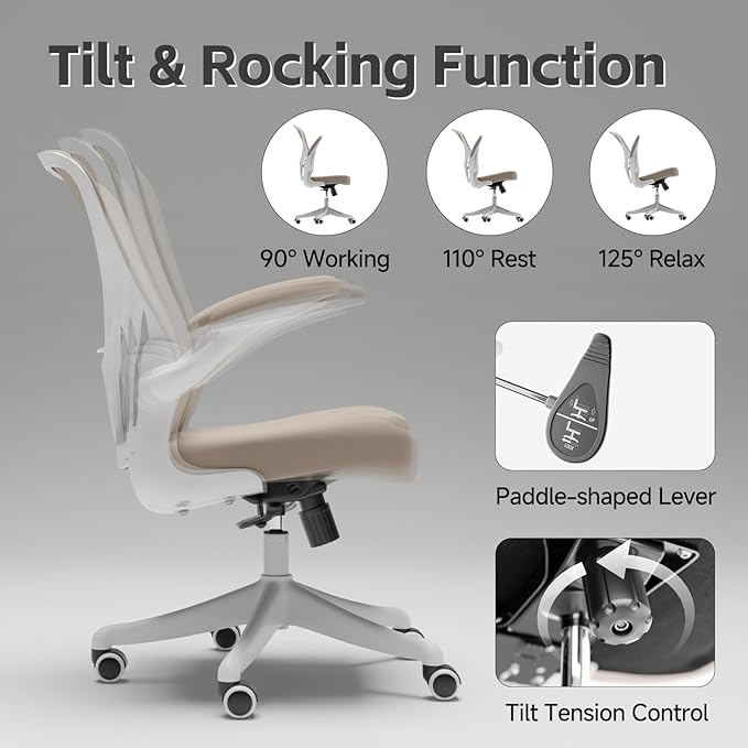 Ergonomic Office Chair with Adjustable Lumbar Support & Flip-Up Armrests - High Back Computer Desk Chair with Thickened Seat Cushion, Rolling Wheels for Home/Office Study Work