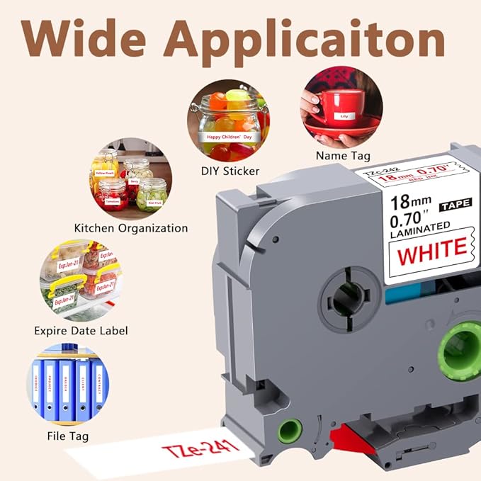 Hehua 18mm 0.7 Red on White Laminated Tape Compatible for Brother Label Maker Tape TZe-242 TZe242 TZ-242 TZ242 for P Touch PT D400 D450 D600 D610 P710BT, 3/4'' x 26.2ft, 3 Pack
