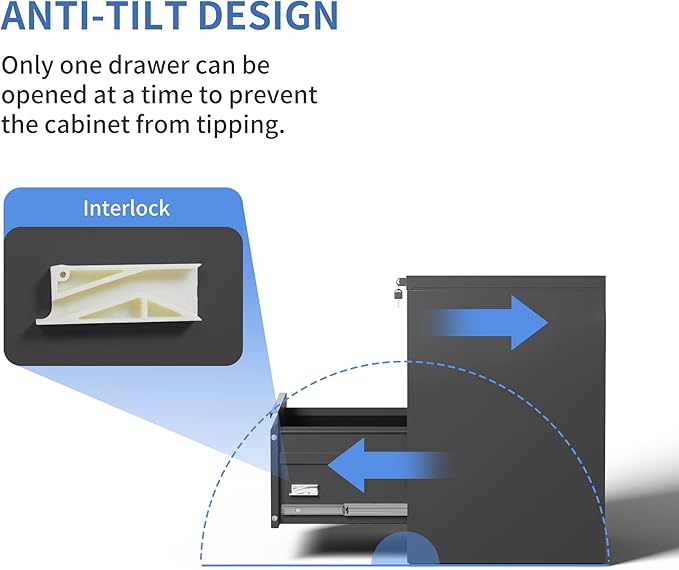 2 Drawer File Cabinet with Lock, Vertical File Cabinet with Lock, Locking File Cabinet Hanging Files for A4/ Legal/Letter,Black