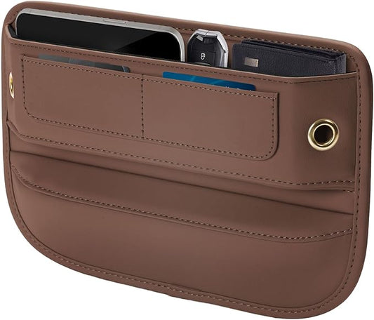 Premium Leather Car Seat Gap Filler Organizer, Universal Fit Accessories for Women/Men Interior, Center Console Organizer with Card Slots for Car, SUV, Truck (Brown, 1 Pack)