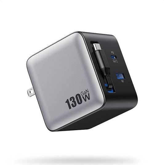 130W USB C Wall Charger,GaN III 3-Port Fast Charging Station,PD QC Foldable Charger Block Portable 65W USB C Laptop Adapter for MacBook Pro/Air,iPad Pro,Galaxy S23,Dell XPS,iPhone 16