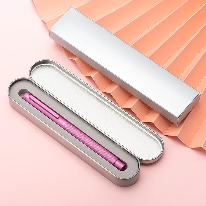 Hongdian 1851 Pink Forest Fountain Pen Blade Nib Classic Design Calligraphy Pen with Converter and Metal Pen Case Set