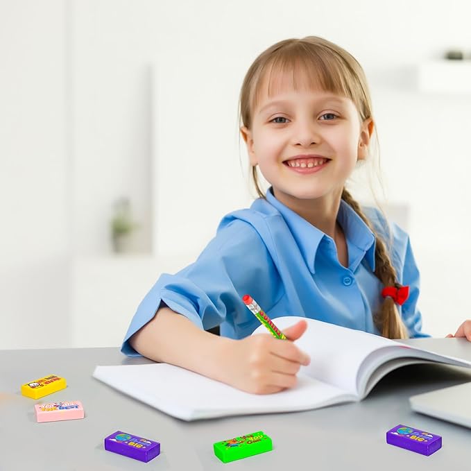 Cinrobiye 100 PCS Inspirational Pencil Erasers Bulk Motivational Cute Eraser Back to School Favor Goody Bag Filler Gifts for Students Classroom Office Teacher Prizes Reward School Supplies (Cute100)