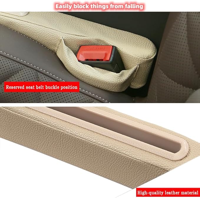 2 Pack Car Seat Gap Filler with Storage Box,Fill The Gap Between Seat and Console,Car Console Gap Filler,Prevent Things from Dropping,Convenient to Storage Keys and Phone(Beige)