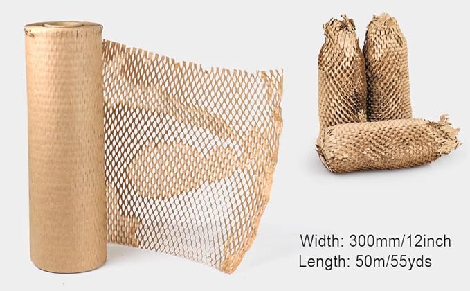 BOMEI PACK Honeycomb Packing Paper Wrap 12"x 164' Recycled Bubble Cushioning Bags Rolls Friendly Transportation and Handling Bags Packing Supplies Materials