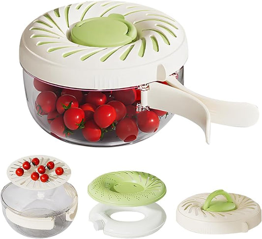 2025 New Upgrade Large Fruit Washing Bowl with Strainer(2.85QT),3 in 1 Multipurpose Drain Basket with Lid & Ice Box,Foldable Handle Fruit Strainer Perfect for Fridge Storage and Outdoor Picnics