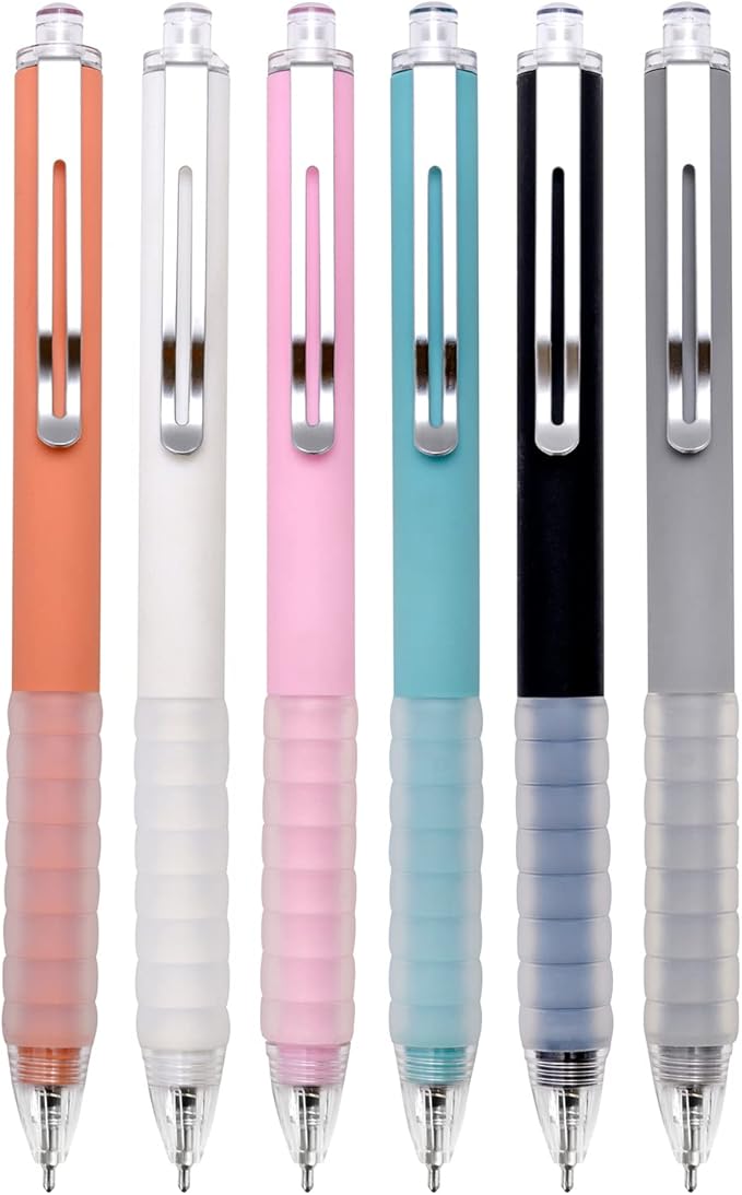 Linbsunne Ballpoint Pens Medium Point 1mm Black Ink Work Pen with Super Soft Grip Ball Point Pen for Men Women Retractable Office Pens (Silver Clip-6 count)