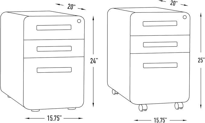 Laura Davidson Furniture Stockpile 3 Drawer File Cabinet with Lock - Under Office Desk Metal Filing Cabinet, Legal/Letter File Folders, Wheels and Stationary Feet, Pre-Assembled, Black
