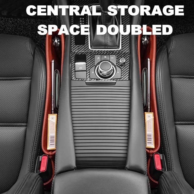 Tumecos Car Seat Pockets PU Leather Car Console Side Organizer Seat Catcher Holders Compatible with Phone Key Wallet Phone Sunglasses 2 Pack (Black)