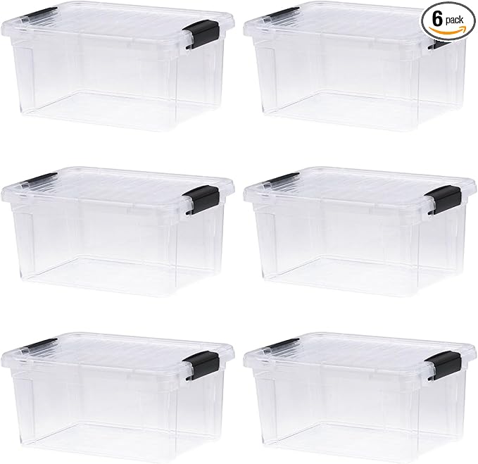 Superio Storage Bins with Lids- 6 Pack, 6.6 Qt Clear Boxes for Organizing, Stackable Plastic Containers- BPA Free, Non-Toxic, Odor Free, Organizer for Home, Office, Dorm