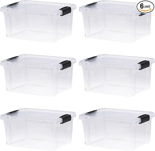 Superio Storage Bins with Lids- 6 Pack, 6.6 Qt Clear Boxes for Organizing, Stackable Plastic Containers- BPA Free, Non-Toxic, Odor Free, Organizer for Home, Office, Dorm