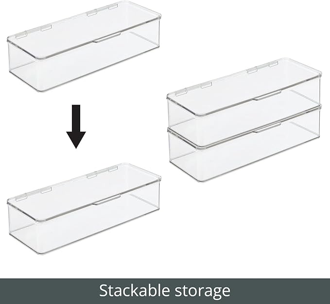 mDesign Long Plastic Playroom/Gaming Storage Organizer Box Containers with Hinged Lid for Shelves or Cubbies, Holds Small Toys, Building Blocks, Puzzles, Markers, Controllers, Crayons, 2 Pack, Clear