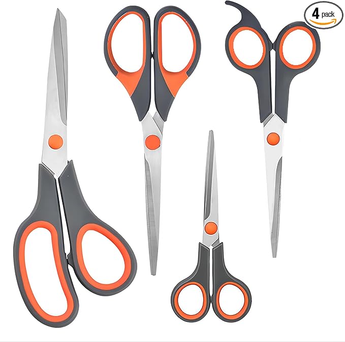 Professional Paper Cutting Scissors 4 Pack, Office Craft Scissors Set with Ultra Sharp Blades for Adults, Art Projects, Gift Wrapping