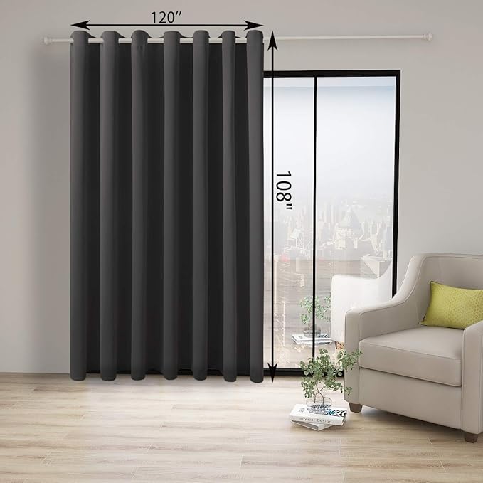 BONZER Extra Wide Room Divider Curtain Total Privacy Wall Grommet Top Thermal Insulated Blackout Curtains for Slide Window, 108L x 120W Inch (9L x 10W ft), 1 Panel, Dark Grey