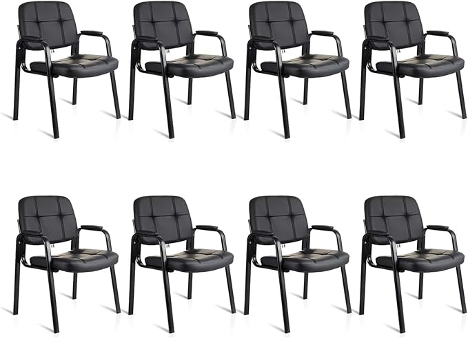 CLATINA Waiting Room Guest Chair with Bonded Leather Padded Arm Rest for Office Reception and Conference Desk Black 8 Pack