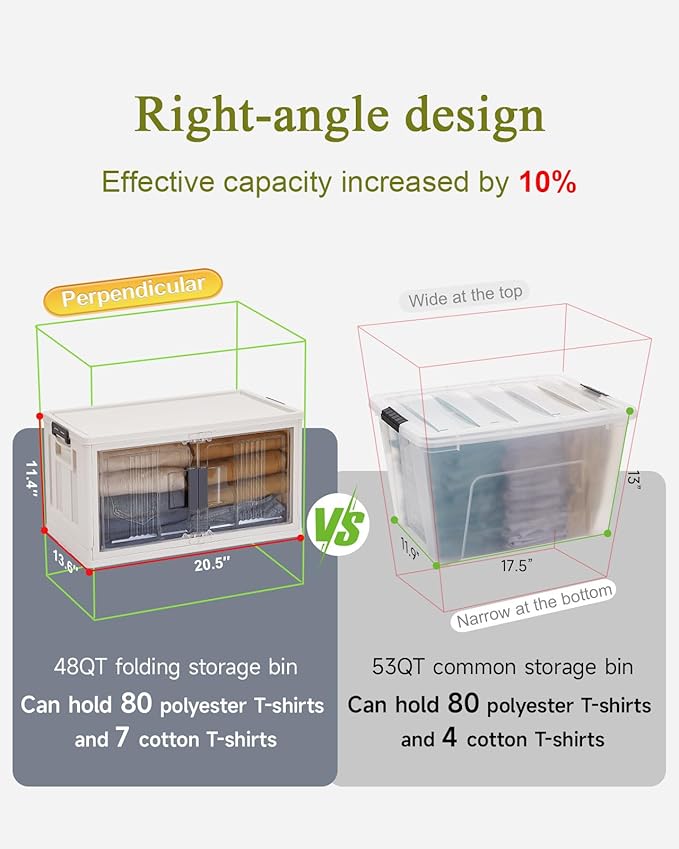 OlarHike 48QT Stackable Storage Bins with Lids - Folding Storage Box with Doors and Wheels, Collapsible Plastic Storage Bins for Closets, Home Organization, 3 Pack Cubes (Warm Gray)