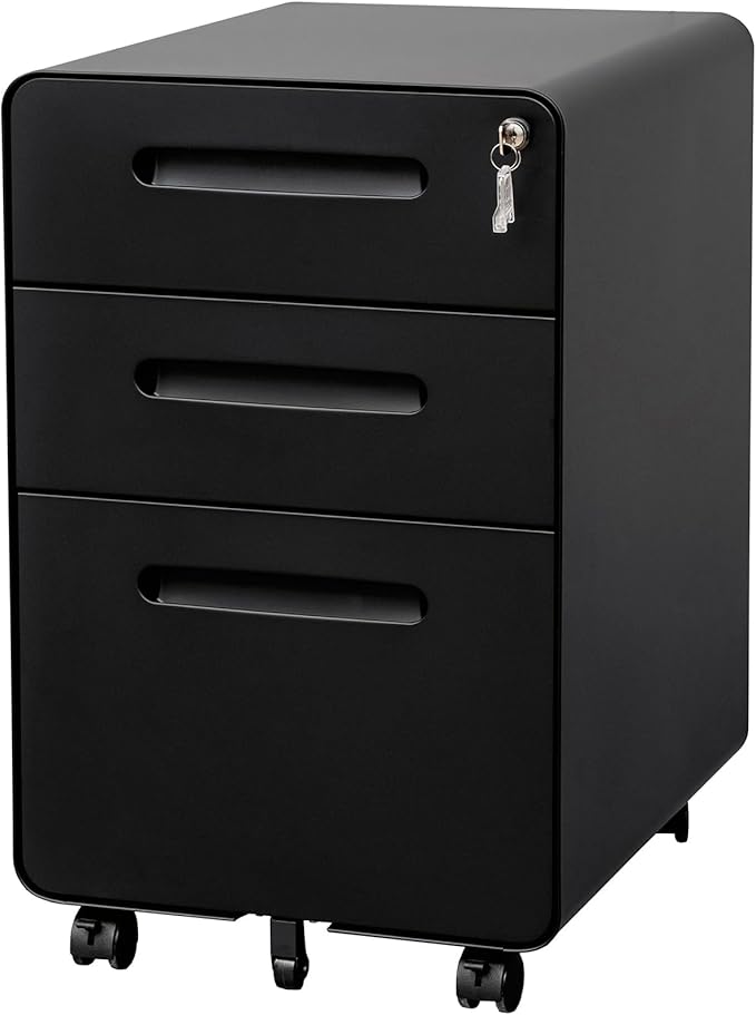 3 Drawer File Cabinet with Lock and 4 Keys, Mobile Metal Filing Cabinet, File Cabinets for Home Office, Under Desk, Pre-Assembly, File Drawer, Letter/Legal/A4 Hanging File Folders