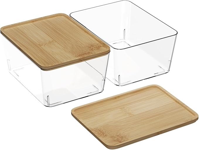 CHANCETSUI Stackable Storage Bins with Lids: Clear, 5x7, 2 Pack
