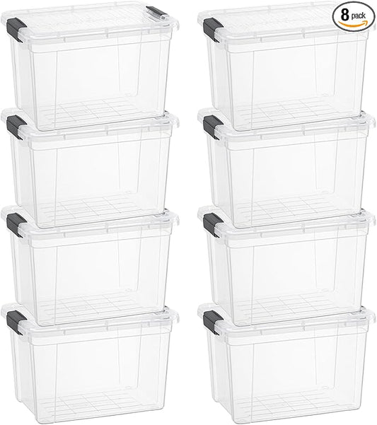 Superio Clear Storage Boxes with Lids, 4.75 Quart Plastic Container Bins for Organizing, Stackable Crates, BPA Free, Non Toxic, Odor Free, Organizers for Home, Office and Dorm, 8 Pack