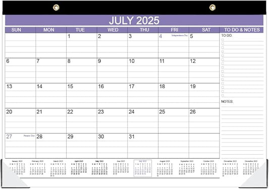 2025-2026 Desk Calendar - 18 Months Calendar from July 2025 - December 2026, Desk Calendar 2025-2026 with to-do List, 12" x 17", Purple