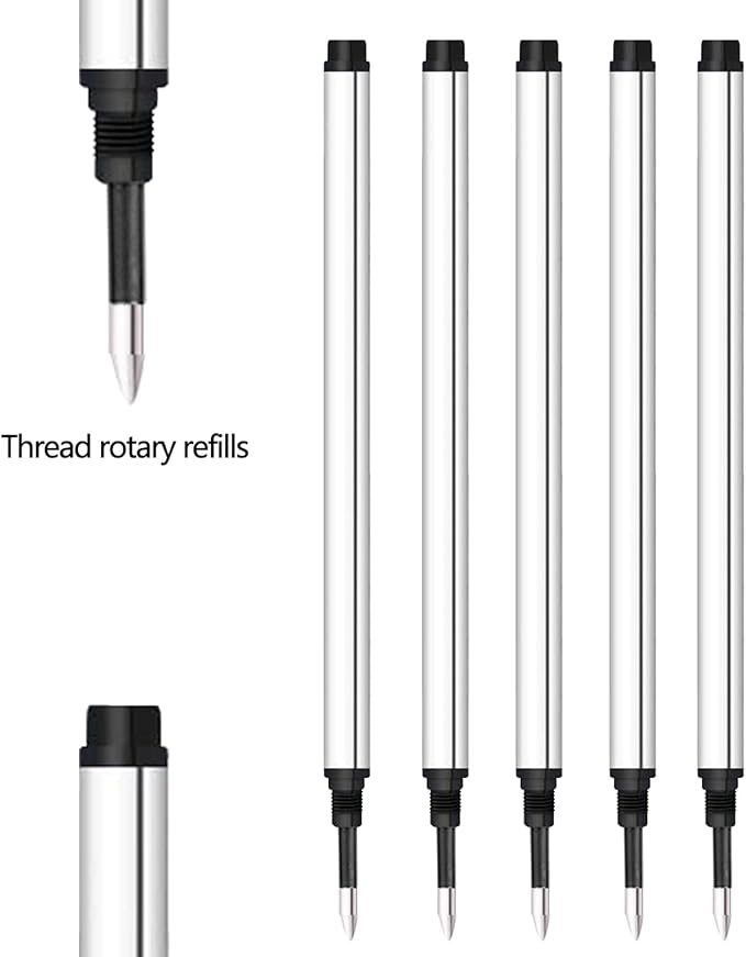 DunBong Spiral Refill, Replaceable Gel Ink Rollerball Refills 5 Pack, 0.5mm Medium Point, Threaded Rolling Ball Refills (Red)