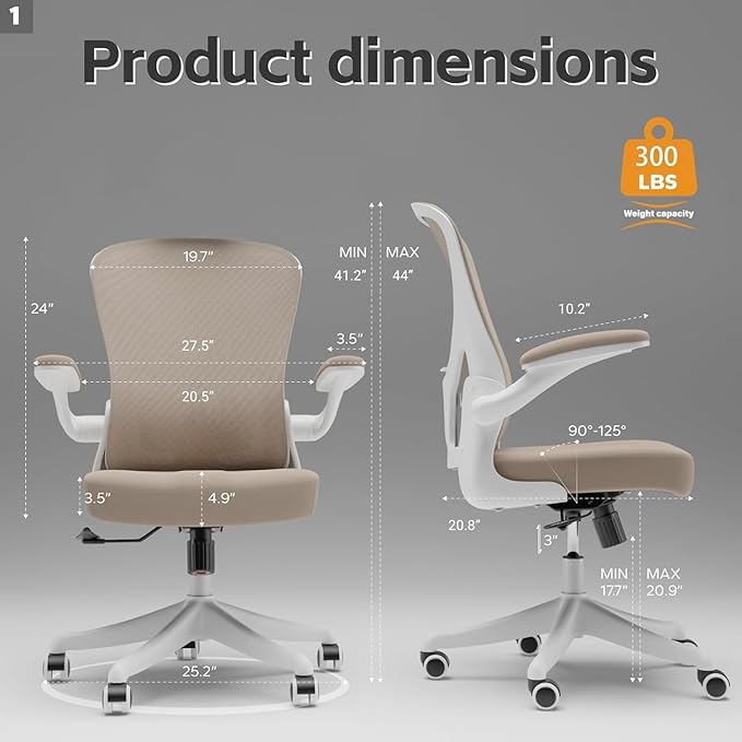 Ergonomic Office Chair with Adjustable Lumbar Support & Flip-Up Armrests - High Back Computer Desk Chair with Thickened Seat Cushion, Rolling Wheels for Home/Office Study Work