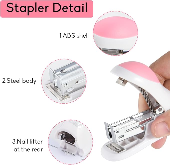NEBURORA Mini Effortless Desktop Staplers with 400 Standard 26/6 Staples, 2-24 Sheet Capacity, Includes Built-in Staple Remover, Cute Stapler Gift for Student and Office Use, 3 Colors Options (Blue)