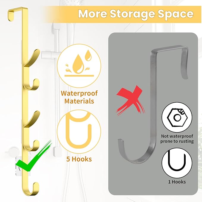 Over The Door Hooks, Metal Door Hooks for Hanging, Over The Door Purse Organizer for Door Coat Hanger, Back of Shower for Hanging Towel Rack Clothes, Hat, Bathroom, Closet (Gold-4Packs)