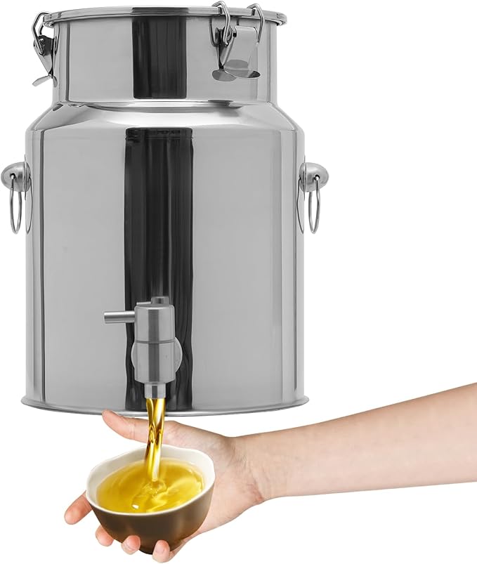 Beverage Dispenser & Stainless Steel Milk Can, 10L/2.64Gal 304 Stainless Steel Drink Dispenser with Spigot and Locking Lid, Multi-Purpose Portable Container for Milk Wine Oil Juice and Party Serving