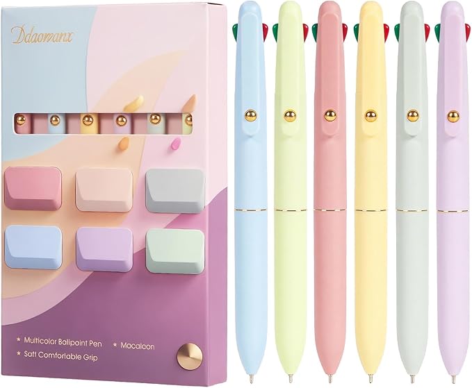 Ddaowanx Multicolor Pens, 4-in-1 Colored Ballpoint Pen 0.5mm Fine Point Smooth Writing,Nurse Accessories for Work,Gifts for Teen Girls,6-Count(Macaroon)