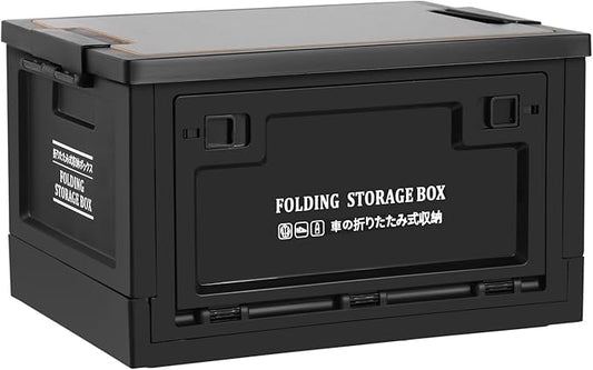 Collapsible Storage Bins with Lids, Portable Foldable Box with 2 Side Doors, Organizing Stackable Storage Cases Large Heavy Duty Utility Crates for Camp Fishing Car RV Office (Large-30L)