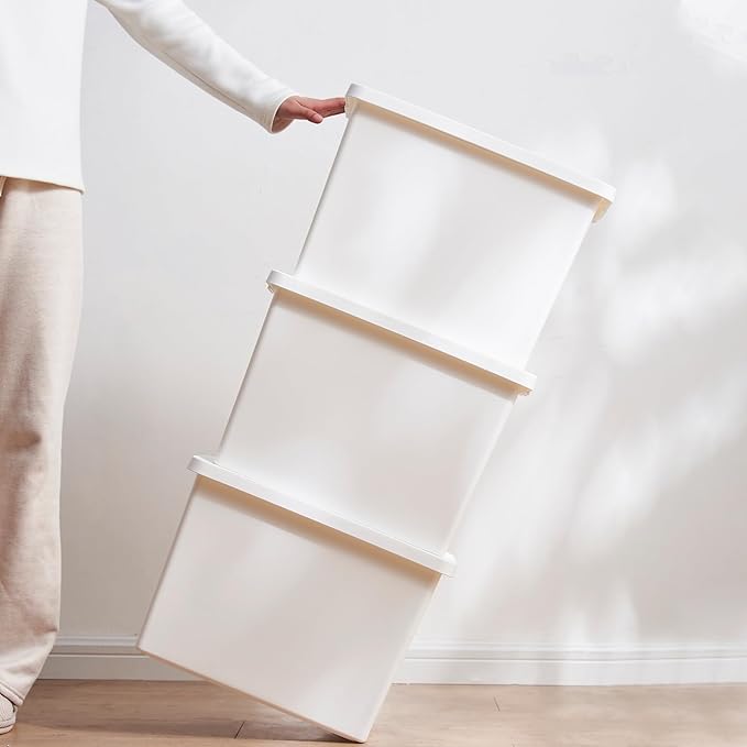 27 Quart White Storage Bins with lids,Stackable Plastic Boxes Set of 4,Storage Box with handle for Organizing Snacks, Crafts,Crafts, Tools,books(white, 4XL)