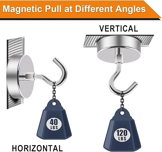 DIYMAG Strong Neodymium Magnetic Hooks, 120lbs Heavy Duty Rare Earth Magnets with Hook,Strong Corrosion Protection Facilitate Hook Pack of 6