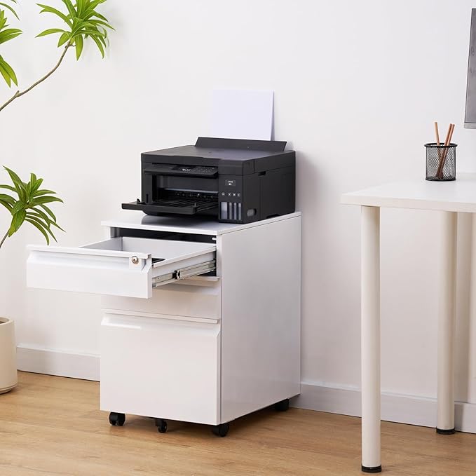 Garvee Mobile Filing Cabinet 3 Drawer,Under Desk File Cabinet with Lock & Anti-Tip Wheel, Metal Rolling Filing Cabinets for Home Office Organizer,a4/Letter/Legal Hanging File Folders