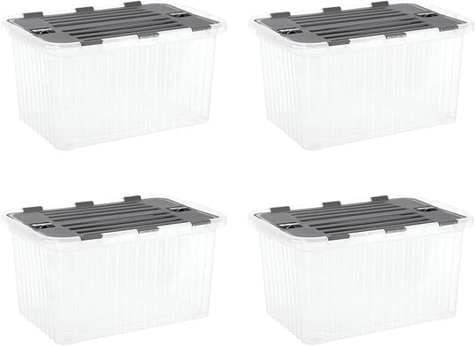 Superio Storage Bins with Lids, Clear Plastic Containers for Organizing, Stackable Totes, BPA Free, Odor Free, Organizer Boxes for Home, and Dorm, 35 Quart (4 Pack, 20.25"x14"x10.5")