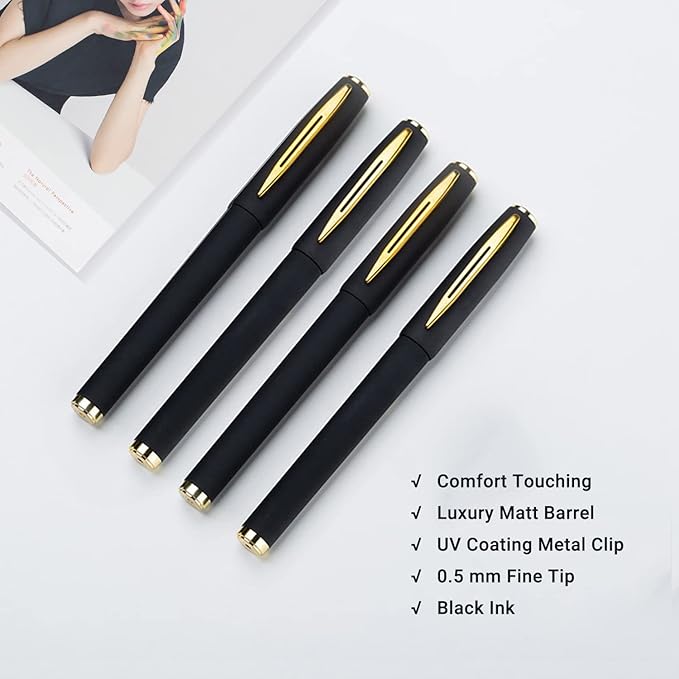 Pens, P-223A, Gel Pens Fine Point [0.5mm] Black Ink, Roller Ballpoint Pens Matt Design, Stationery Pens for School Office Supplies