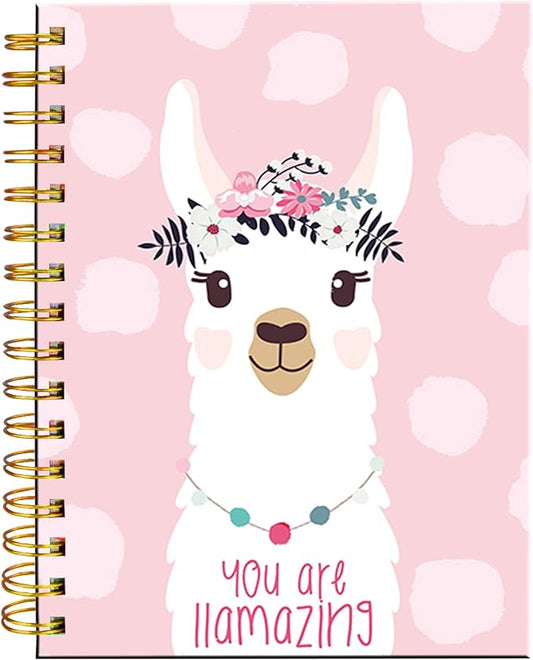 iampanda Spiral Journal Notebook,Strong Twin-Wire Binding with Premium Paper for Girl Women,Funny 60 Sheets A5 College Ruled Notebook/Journal,Perfect for School Office Home Gifts,Cute Llama Pink