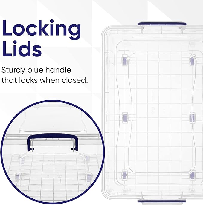 Superio Storage Bins with Lids- Clear Boxes for Organizing, Stackable Plastic Containers- BPA Free, Non-Toxic, Odor Free, Organizer for Home, Office, Dorm (8 Pack, 32 Qt (Wheeled))