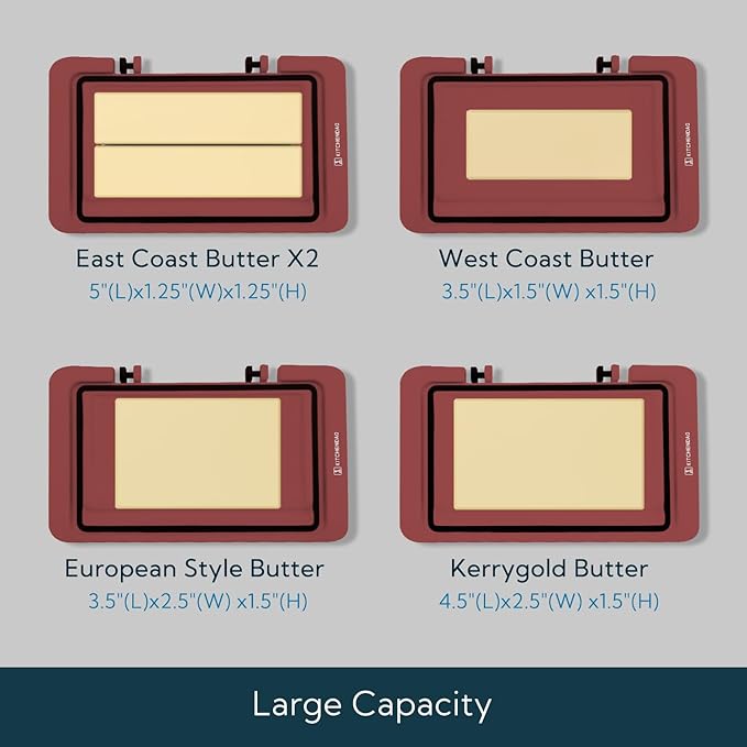 KITCHENDAO Airtight Flip-Top Butter Dish with Lid for Countertop and Refrigerator, Butter Keeper, Plastic Butter Holder Tray for 2 Sticks East Coast/West Coast/European Style/ Kerrygold Butter (Red)