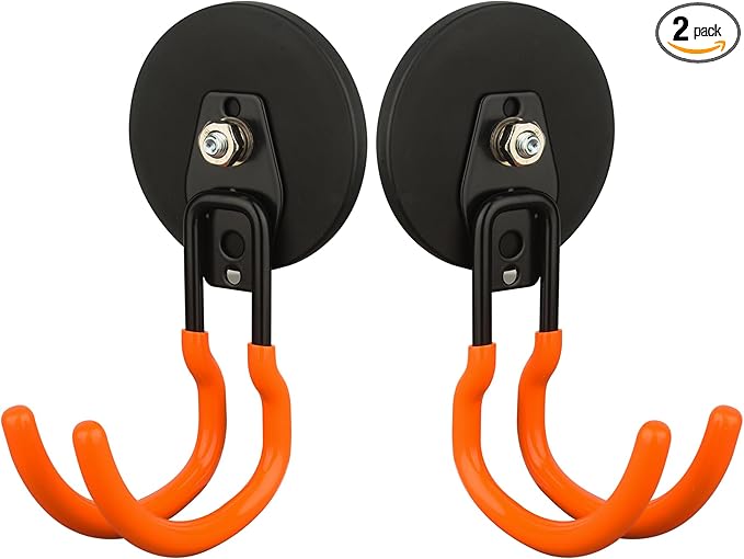 MUTUACTOR New Updated Heavy Duty Magnetic Hooks,40lbs 2-Pack Super Strong Magnetic Hooks for Hanging,Anti-Scratch Garage Magnets J-Hook for Organizing Heavy Impact Drivers Trailer Cord Garden Tools