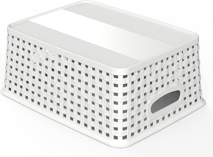 WYT 12-Pack Plastic Small Shelf Storage Weave Baskets for Organizing, White