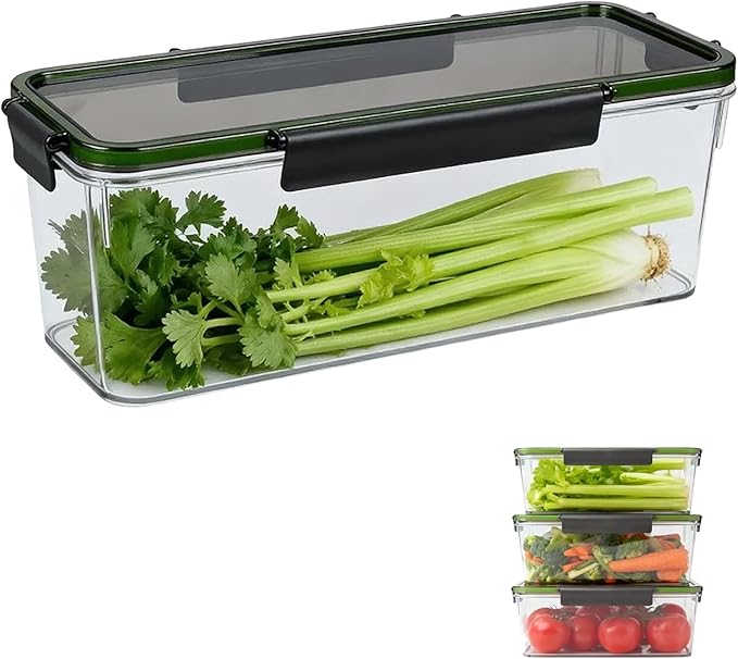 Upgraded Celery Keeper for Refrigerator – 3cm Deeper, BPA-Free Vegetable Storage Container with Reinforced Locking Lid, Durable PP Bin for Fresh Celery, Carrots & Cucumbers