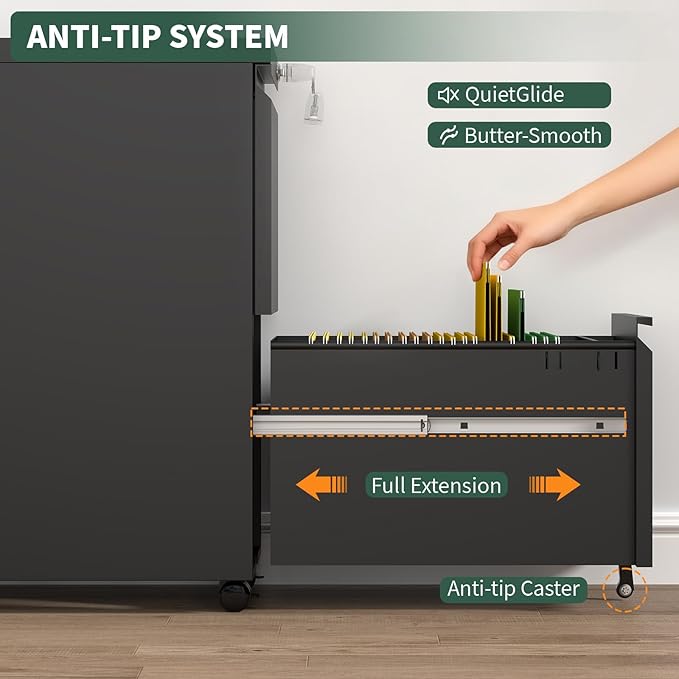 2 Drawer File Cabinet with Lock,Under Desk Rolling Small Filing Cabinet for Home Office Storage, Mobile Steel Cabinets with Wheels, Fully Assembled, Black