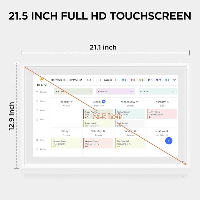 21.5 Inch Smart Digital Calendar, Wall Electronic Calendar, 1920 * 1080 IPS Full HD Touch Screen Display for Family Meal Planner Support - Streamline Household Organization
