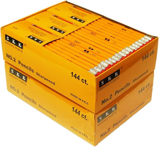 SKKSTATIONERY Pre-sharpened pencils, Pencils Sharpened with eraser top, #2 HB pencil, 144/box (Box of 2)