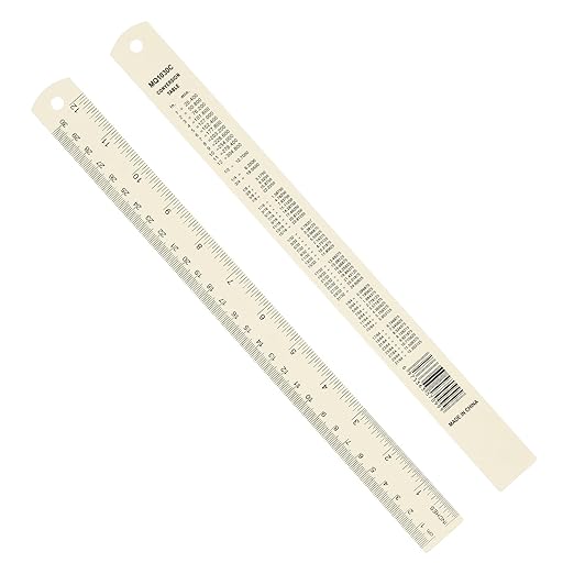 PATIKIL 30cm/12 Metal Ruler, 2 Pack Aluminum Alloy Rulers with Centimeters, Millimeters, Inches and Conversion Table Straight Edge Ruler for Writing Machinist Drafting, Beige