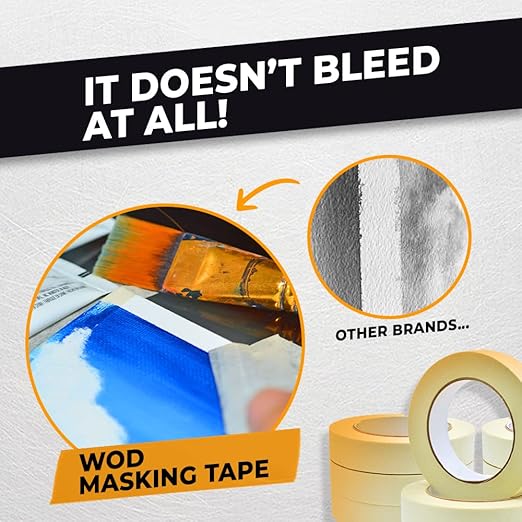 WOD MT5 Utility Grade Masking Tape, 12 inch x 60 yds. (Pack of 6) for Home or Office air-Dry Painting, Labeling, & Packing. Leaves no Residue